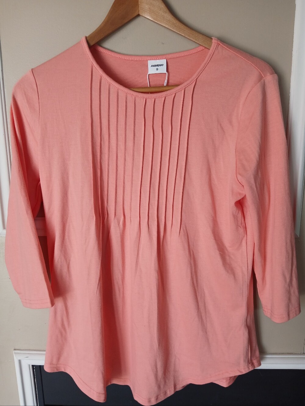 Xieerduo Coral Pink Pleated three Quarter Sleeve Top Women's Size Small